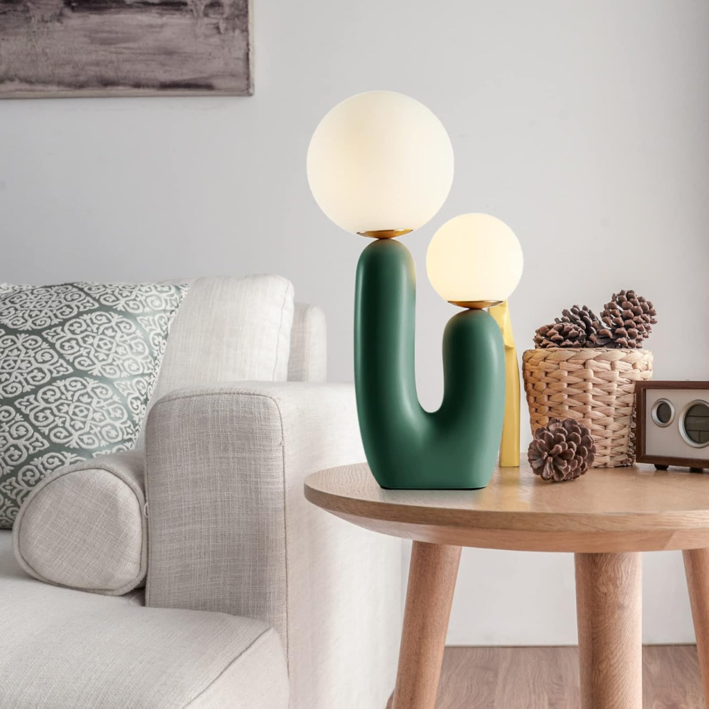 nordic style green lamp on side table