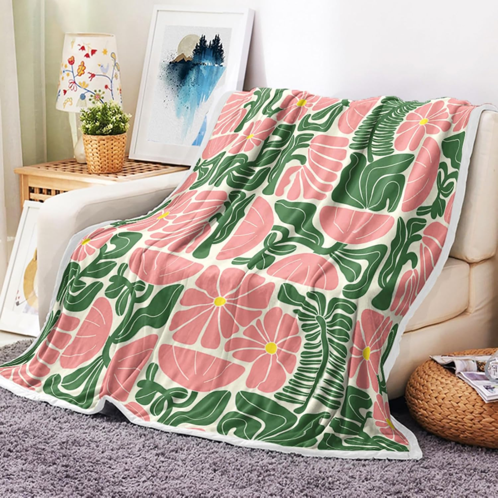 DeeCabin patchwork botanical geometric throw blanket for maximalist colorful home decor