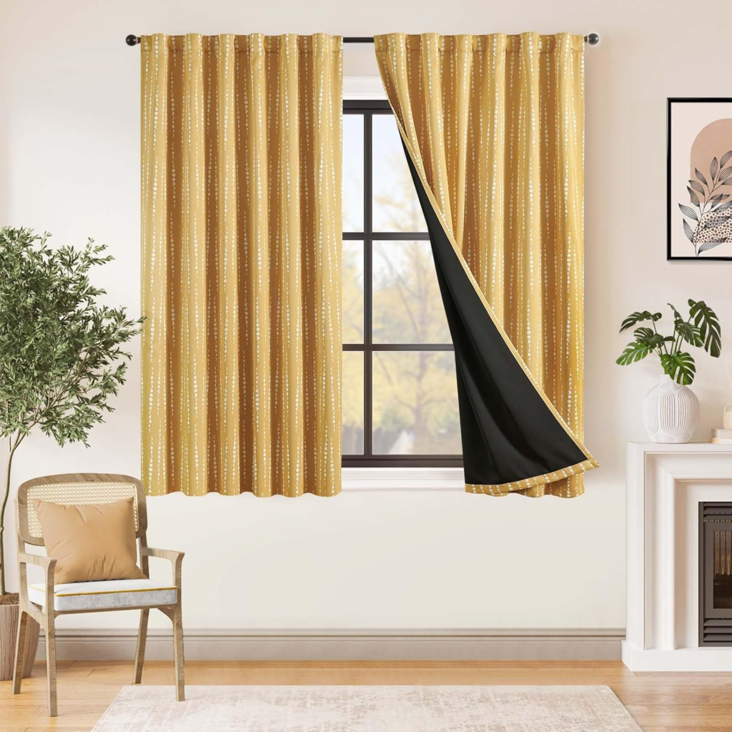 yellow moon phase boho blackout curtains