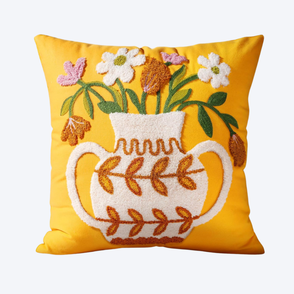 Kokaaee embroidered floral vase throw pillow cover 18x18 inch for dopamine decor maximalist sofa styling