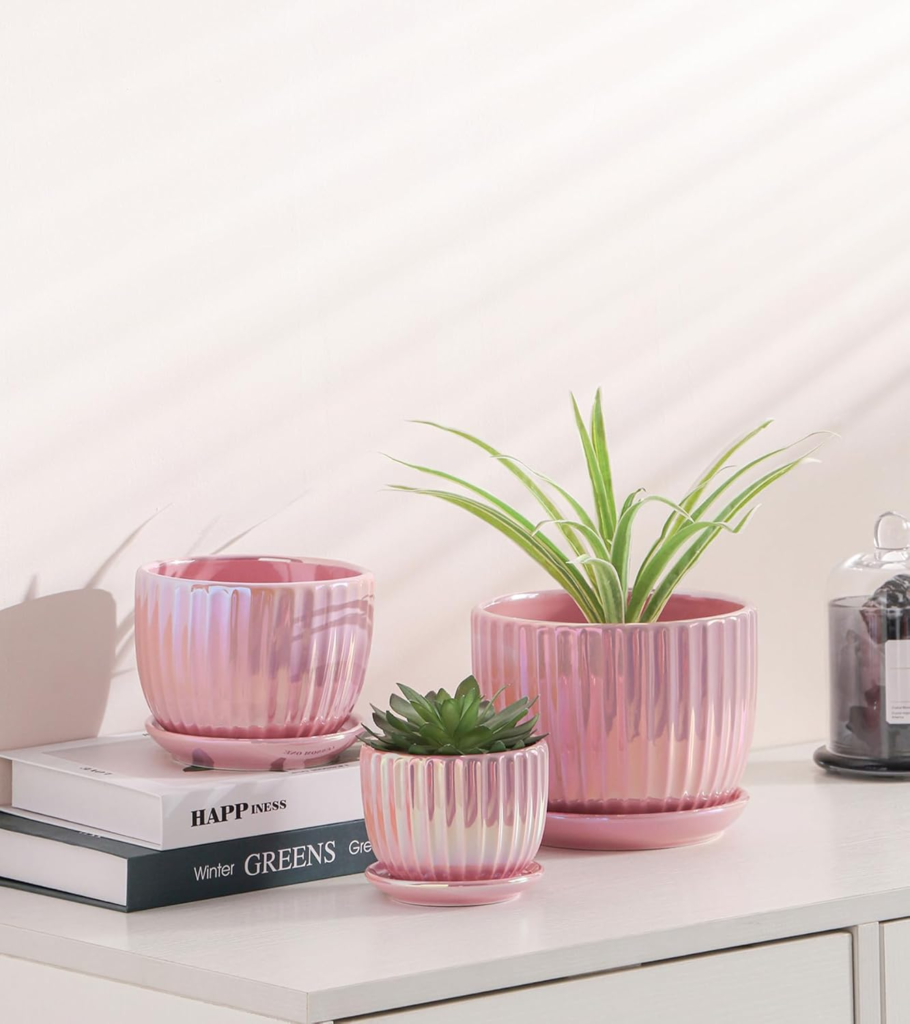 dopamine decor pink and gold ceramic plant pots