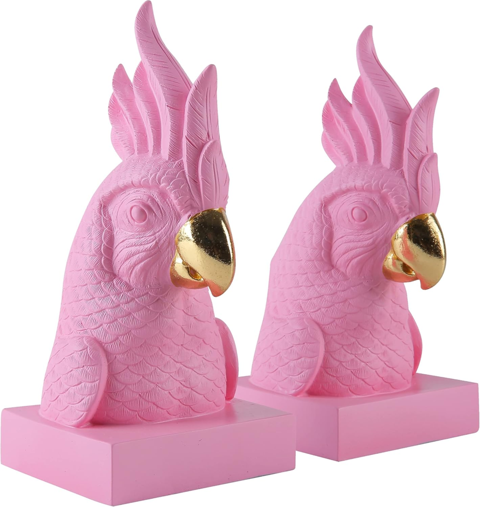 dopmaine decor pink and gold parraot book ends