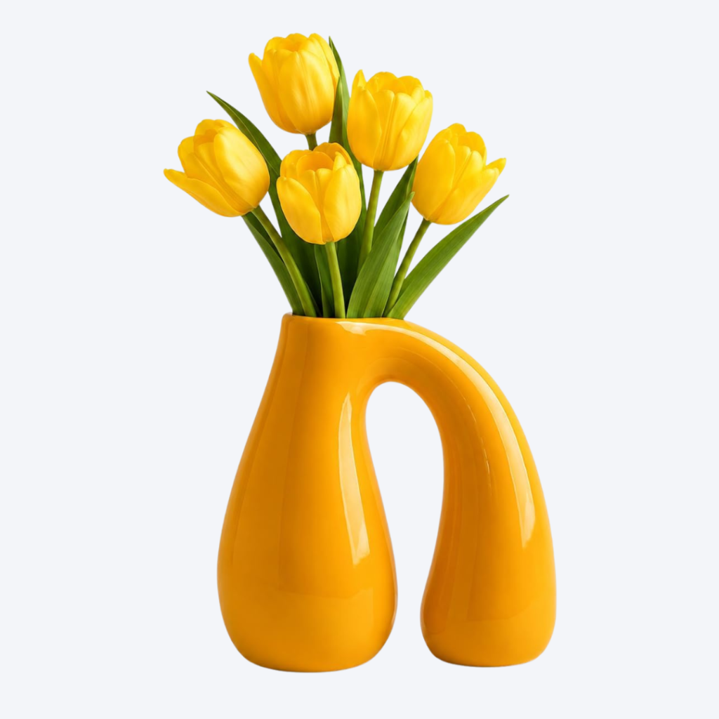 Sculptural U-shape ceramic vase for maximalist dopamine decor shelf and entryway styling