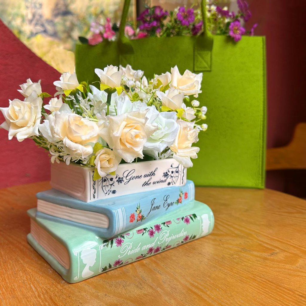 small decorative book shaped planter