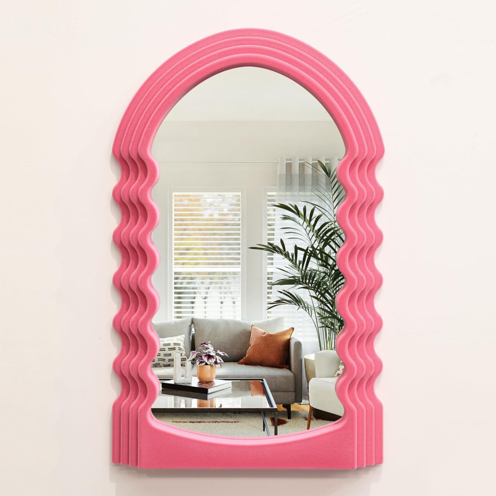 hot pink wavy wall mirror