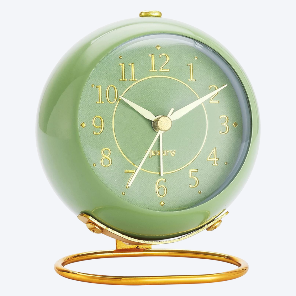 vintage non-ticking clock in olive green for maximalist dopamine decor bedroom and living room