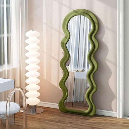 Wavy organic shaped full length leaning mirror for dopamine decor rental bedroom or living room