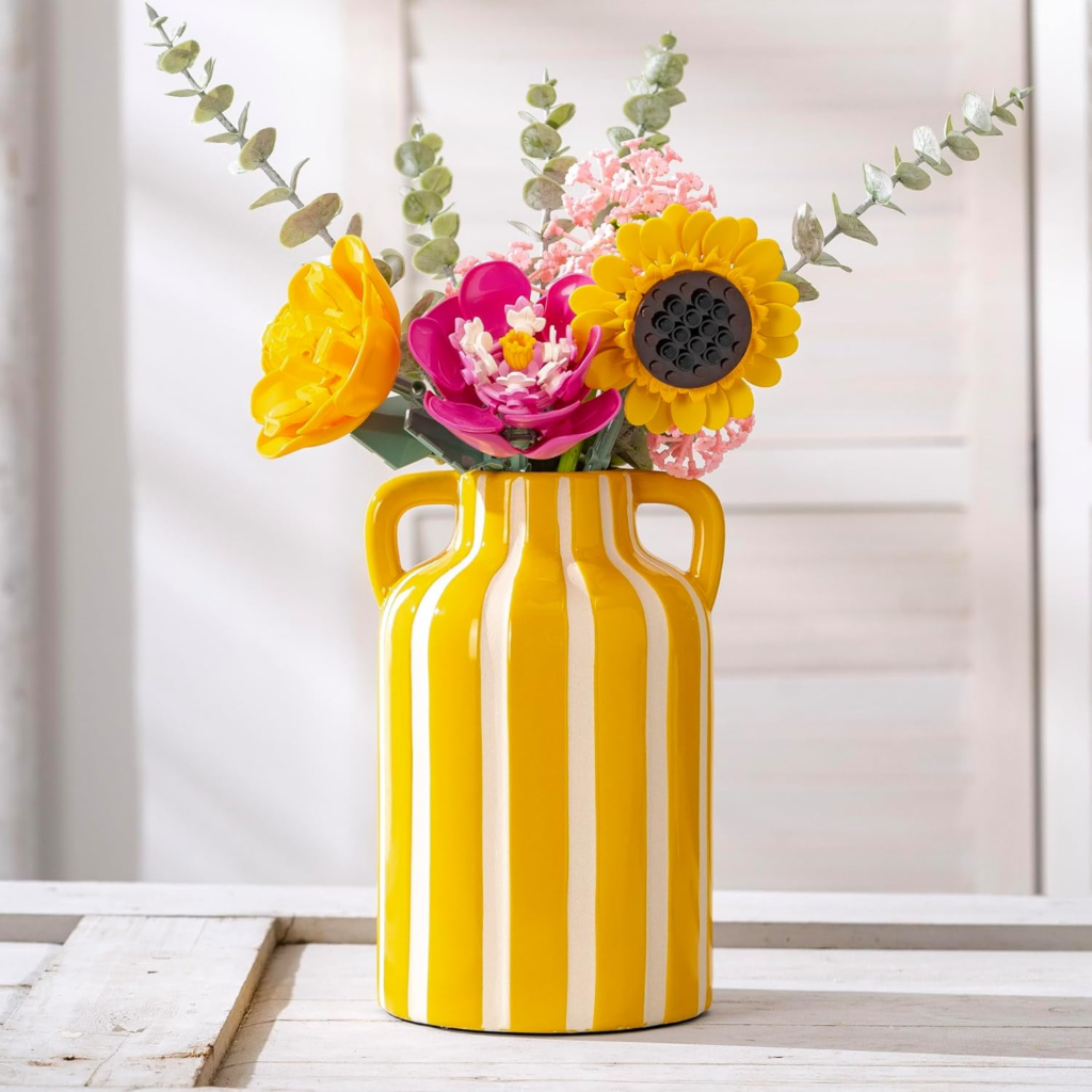 dopamine decor yellow and white ceramic vase 