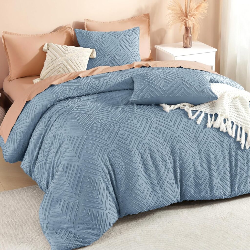 Litanika dusty blue tufted oversized king comforter set for sophisticated dopamine decor bedroom