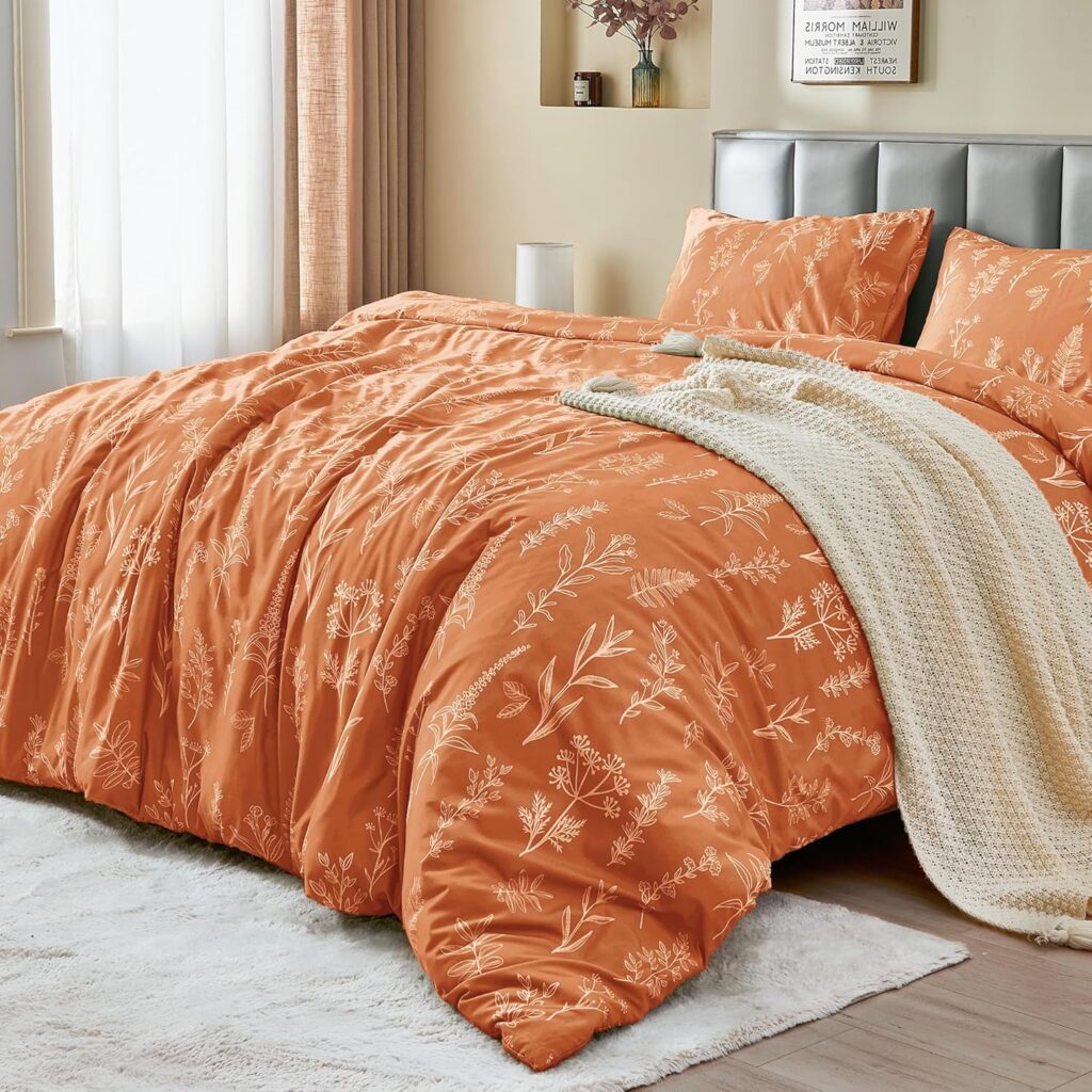 MUXHOMO caramel botanical duvet cover set in warm earthy tones for dopamine decor bedroom